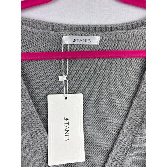 Tanib Grey V-Neck Crossover Sweater M - Picture 2 of 5